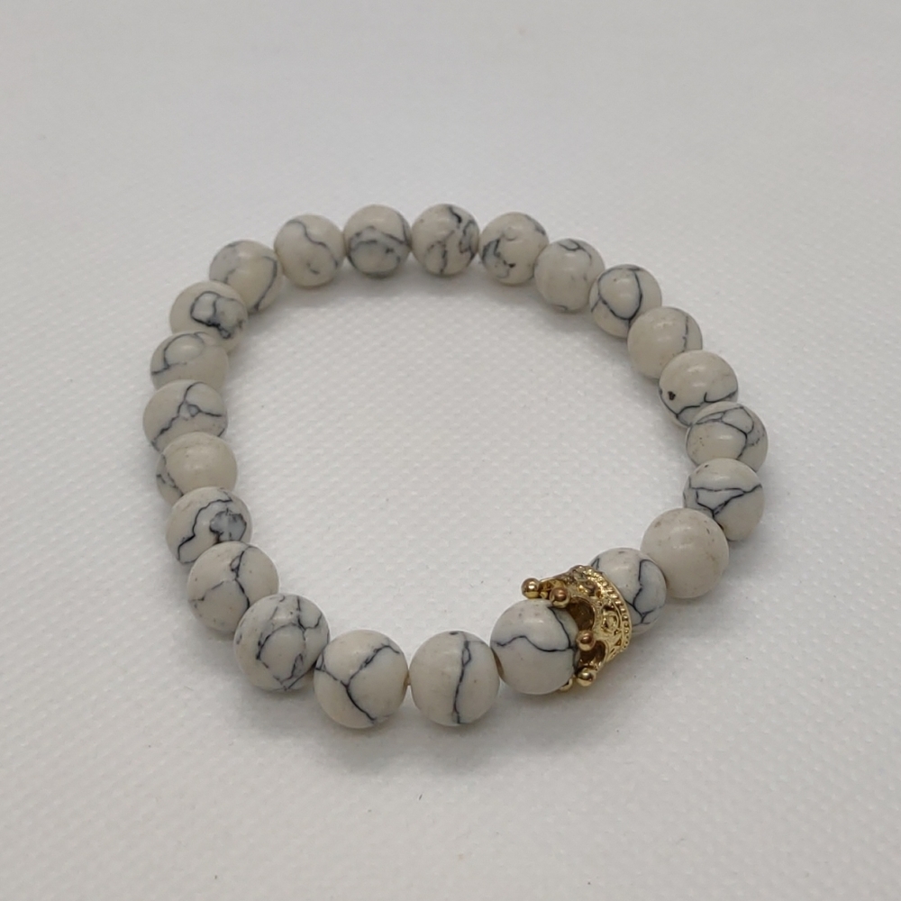 Stretchy Black & White Marbled Bead Bracelet
